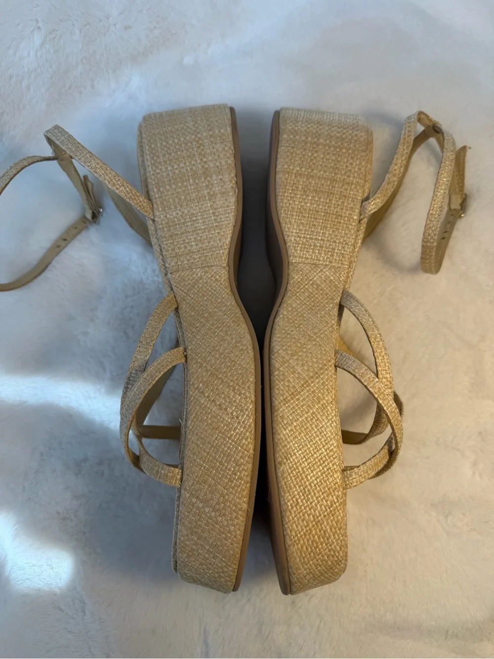 Abercrombie @ Fitch Beige Raffia Platform Sandals with Ankle Strap Size 9.5